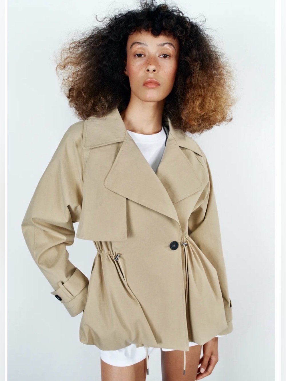 Zara double-breasted drawstring trench jacket